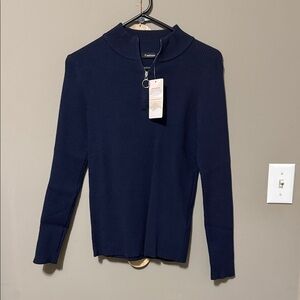 Navy Long Sleeve Ribbed Sweater